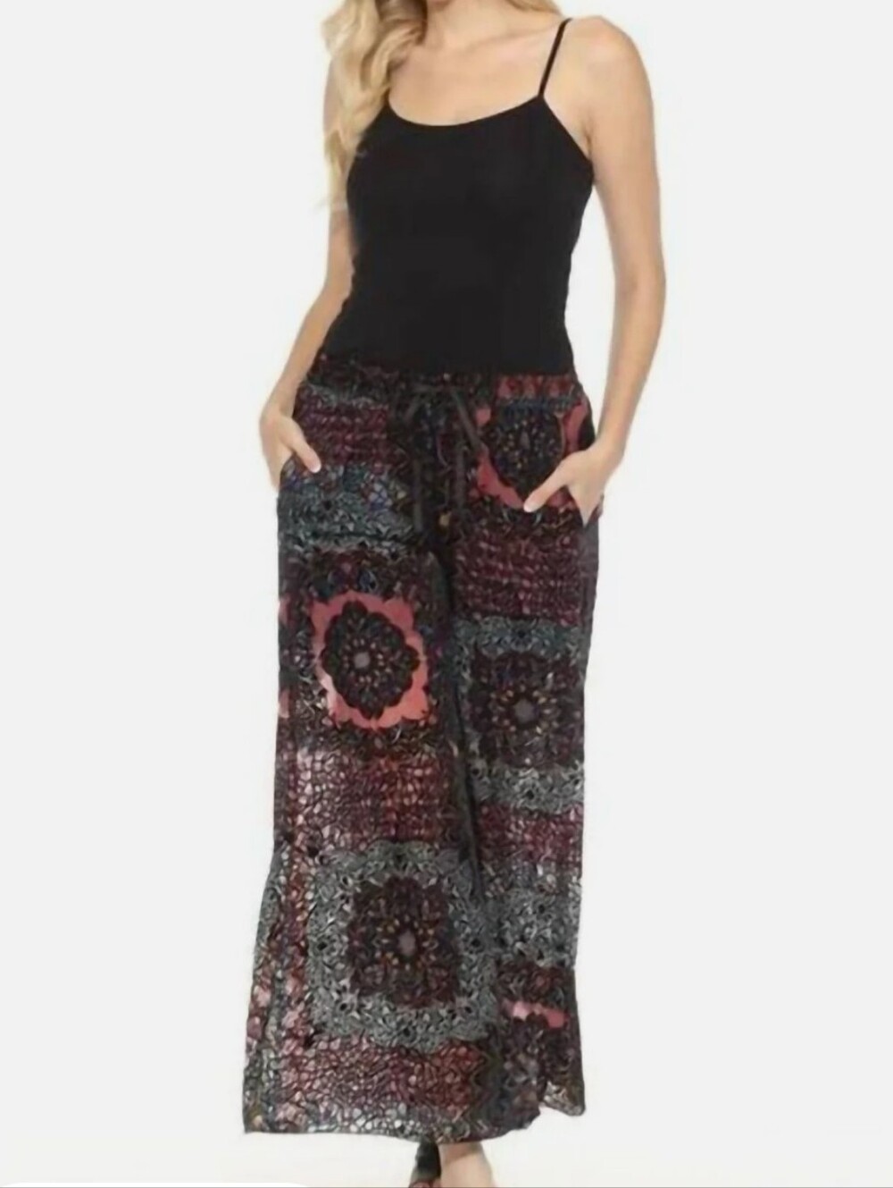 JOHNNY WAS Axelle Burnout Velvet Patchwork Wide Leg Pants Boho Linned L NWT - Picture 2 of 12